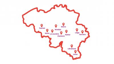 Carte Belgique avec bureaux régionaux et espaces wallonie FAMIWAL