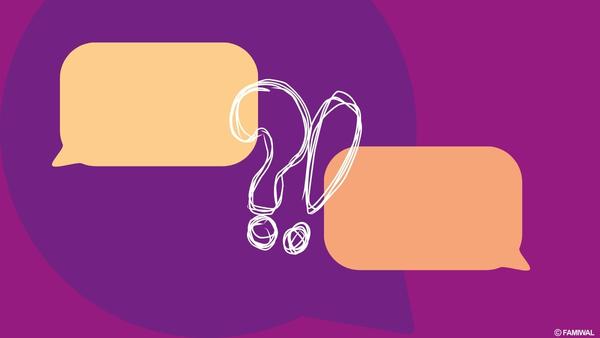 Deux bulles de discussion avec un point d'interrogation et un point d'exclamation